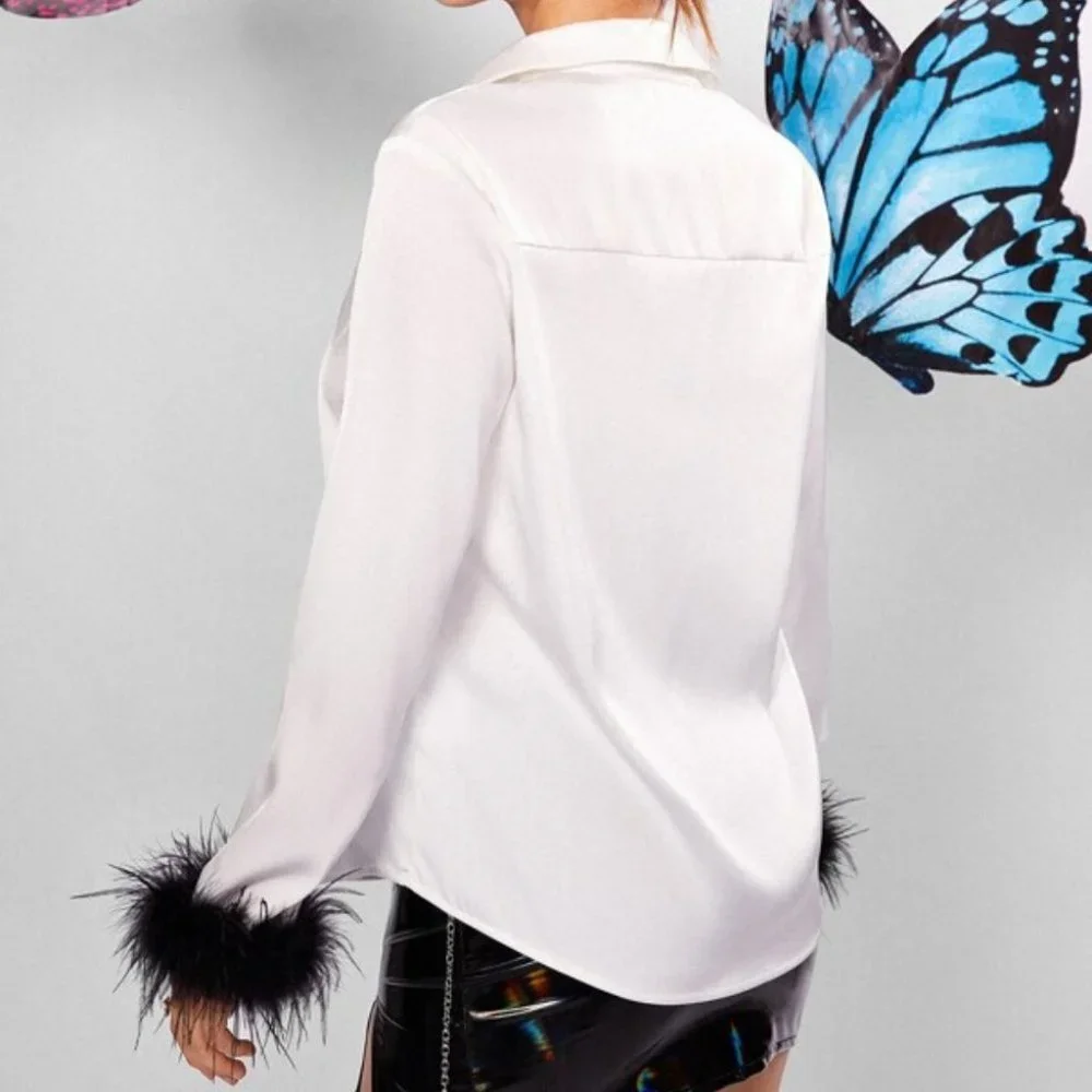 Statement Maker Fuzzy feather Cuff Blouse - Picture 6 of 6